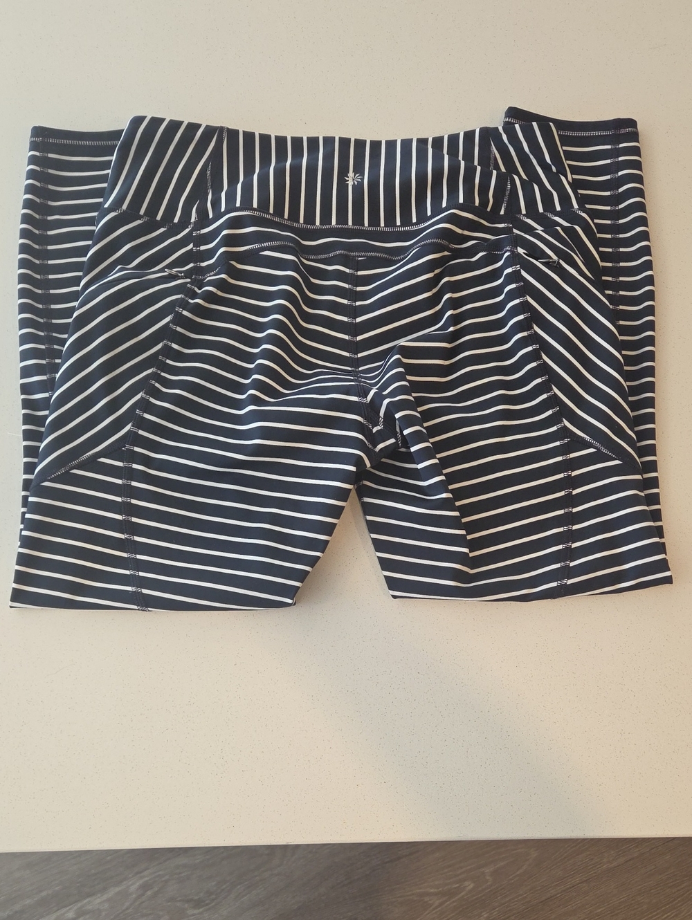 Athleta Navy and White Striped Bike Shorts